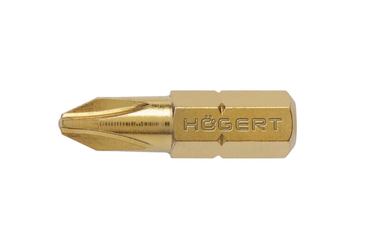 HOEGERT Биты PH2 25 мм, сталь S2, нитрид титана, 5 шт.