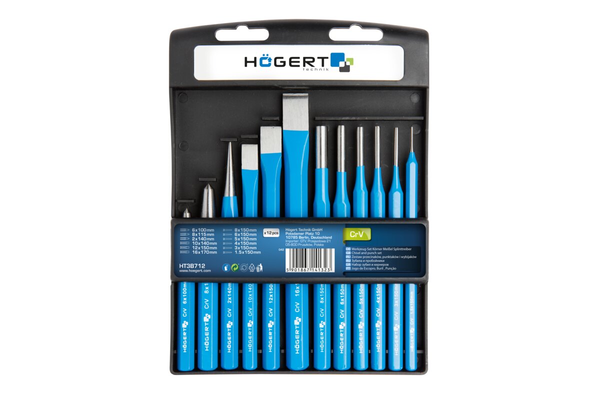HOEGERT Набор ударно-режущего инструмента, 12 шт., CrV
