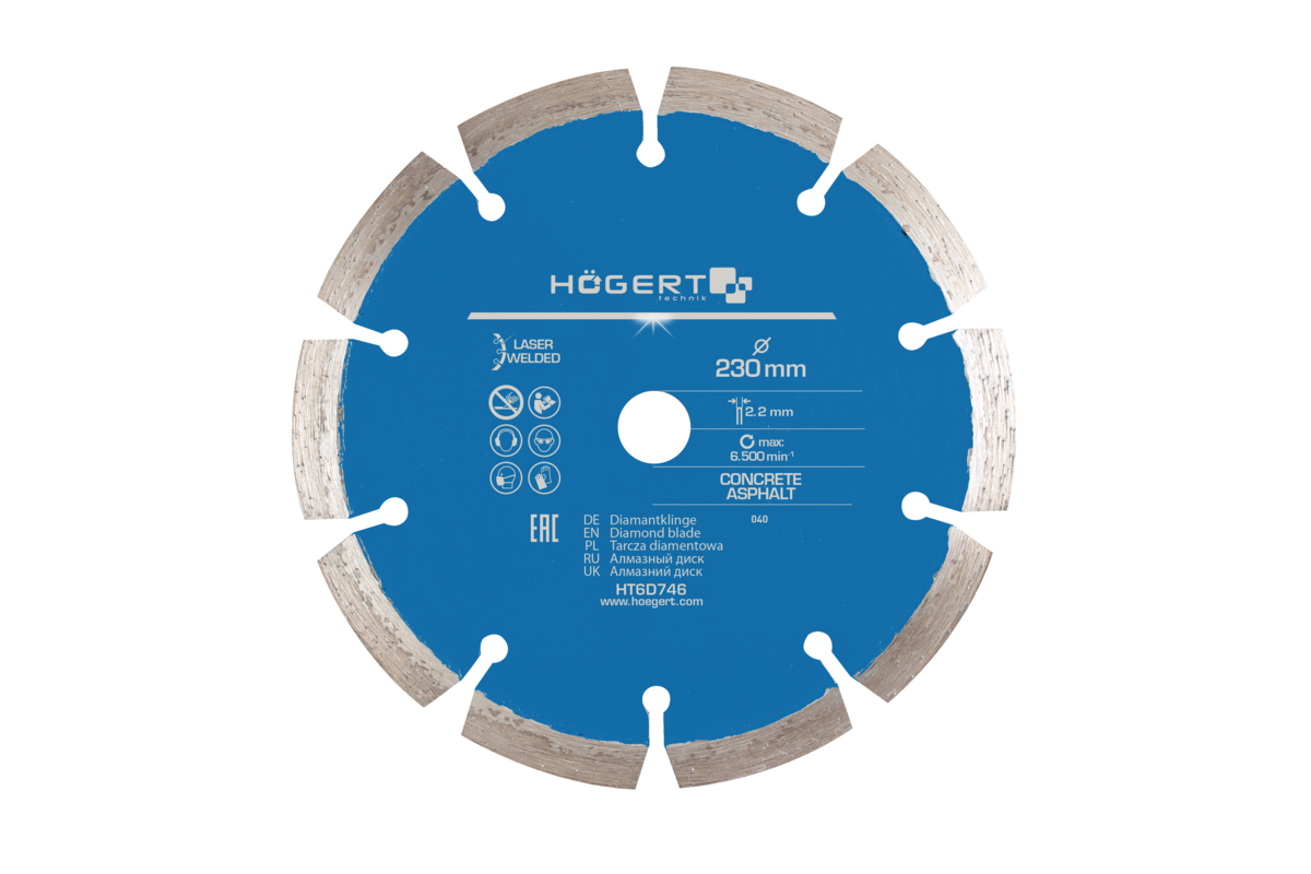 HOEGERT Диск отрезной алмазный 230 х 2,2 х 22,2 мм, turbo, laser welded