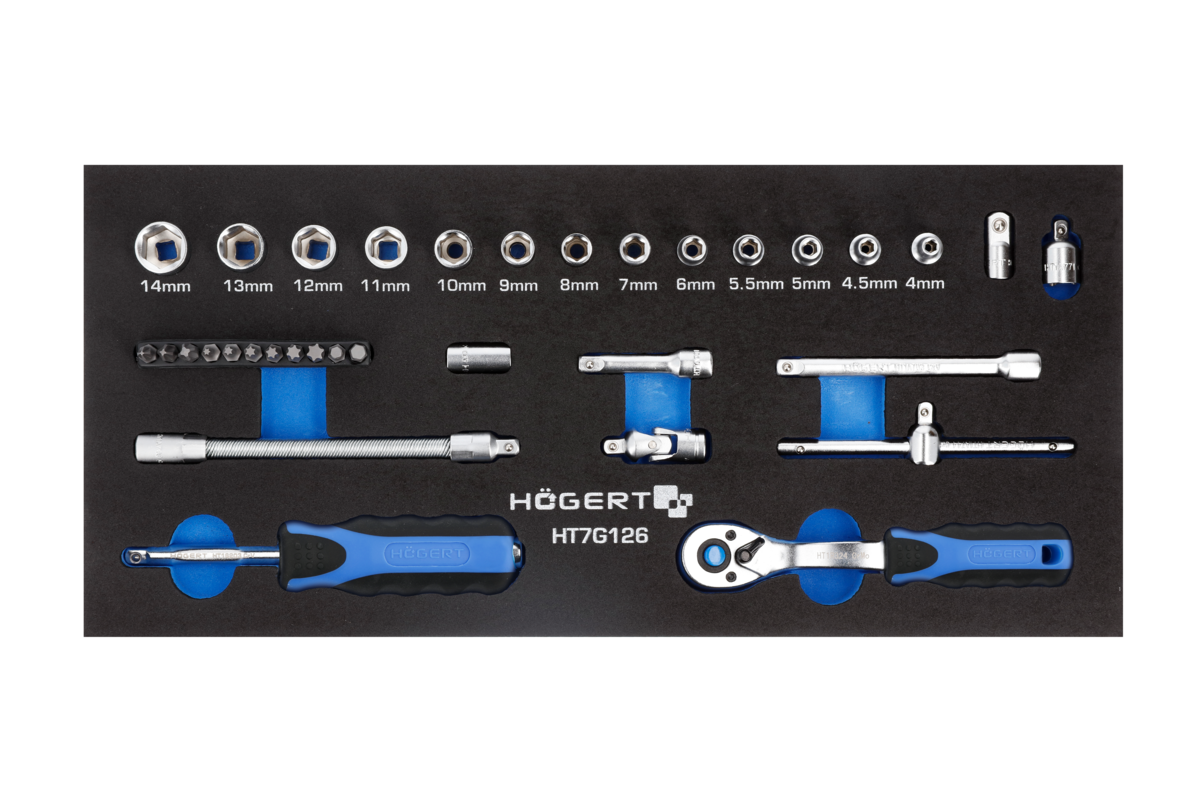 HOEGERT Набор инструментов с трещоткой 1/4″, 34 шт., ложемент EVA