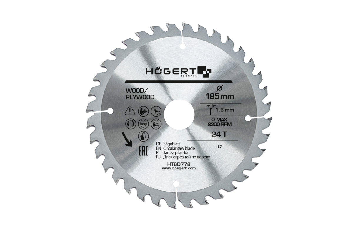 HOEGERT Диск пильный по дереву 185x24Tx30, Mn65