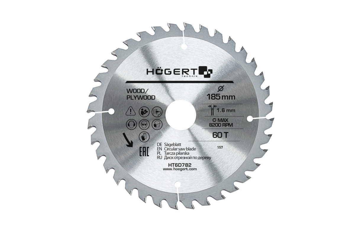 HOEGERT Диск пильный по дереву 185x60Tx30, Mn65